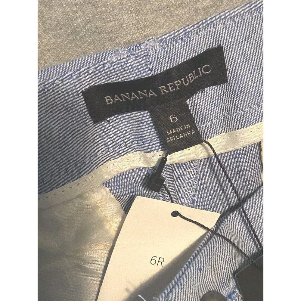 Banana Republic Pants Sz 6 Blue Logan Crop Linen Blend Straight Leg Twill